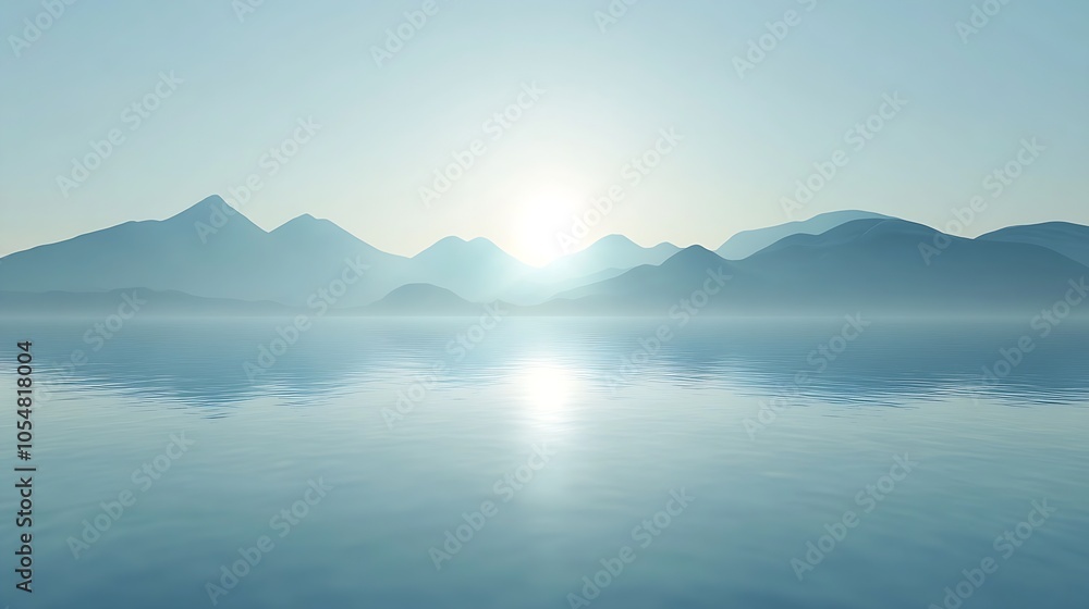 Majestic Mountain Range Reflected in a Calm Lake Under Clear Blue Morning Sky : Generative AI Majestic Mountain Range Reflected in a Calm Lake Under Clear Blue Morning Sky : Generative AI