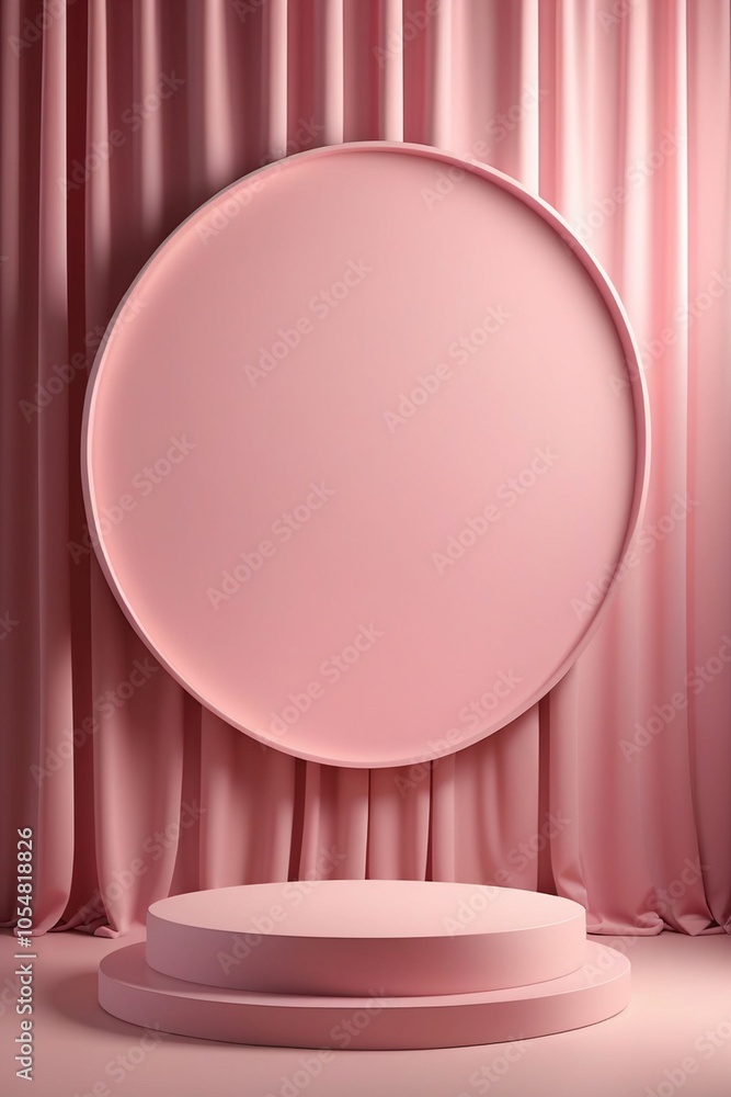 An empty pink pedestal platform in a minimal background for product presentation, vertical composition An empty pink pedestal platform in a minimal background for product presentation, vertical composition