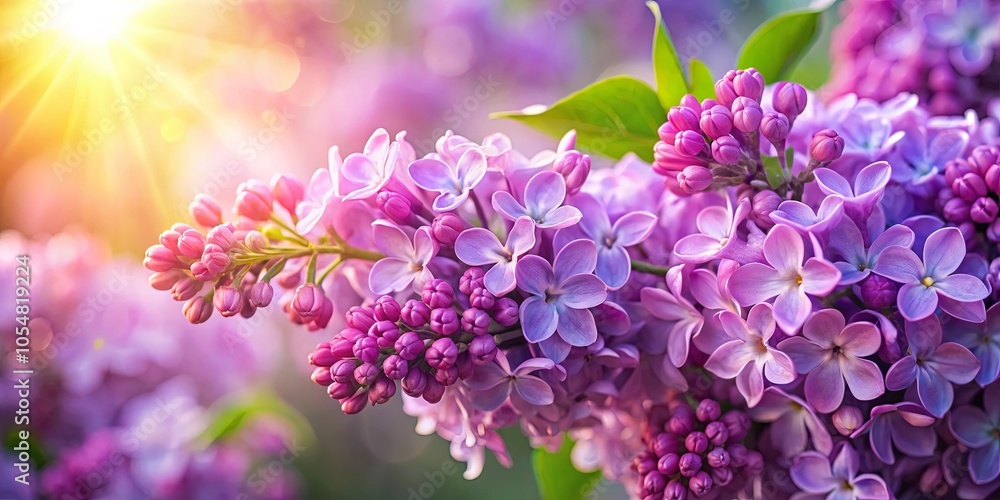 A vibrant cluster of lilac blossoms bathed in warm sunlight, showcasing the delicate beauty of springtime A vibrant cluster of lilac blossoms bathed in warm sunlight, showcasing the delicate beauty of springtime