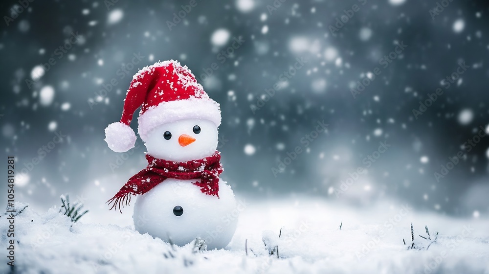 Cute Little Snowman with Red Scarf and Hat in Winter Snowy Wonderland : Generative AI Cute Little Snowman with Red Scarf and Hat in Winter Snowy Wonderland : Generative AI