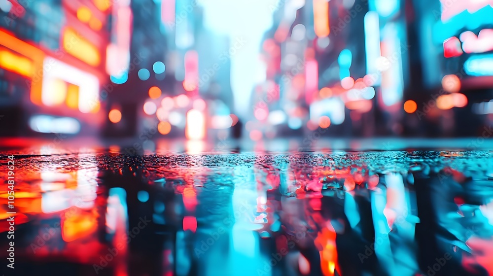 Wet City Street Lights Reflection Wet City Street Lights Reflection