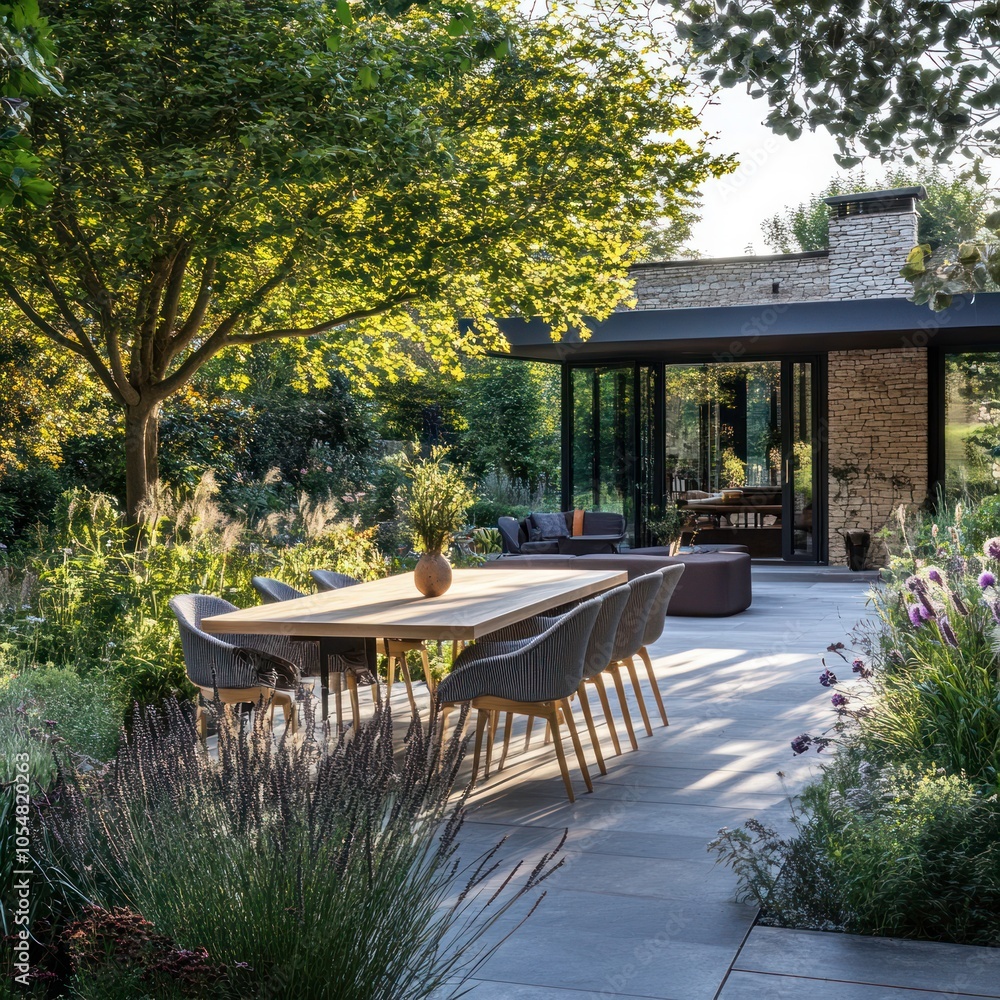 Obraz premium Garden with outdoor dining area