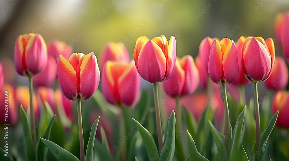 Vibrant Pink and Yellow Tulips in Full Bloom on a Sunny Spring Day : Generative AI Vibrant Pink and Yellow Tulips in Full Bloom on a Sunny Spring Day : Generative AI