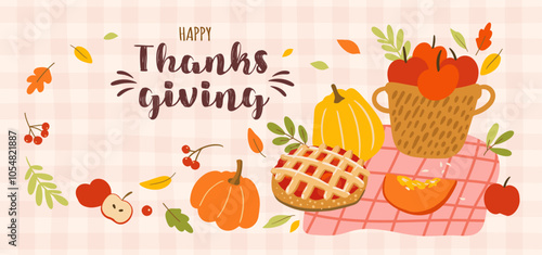 Happy Thanksgiving day  modern banner , card or poster, autumn event, November, vector illustration