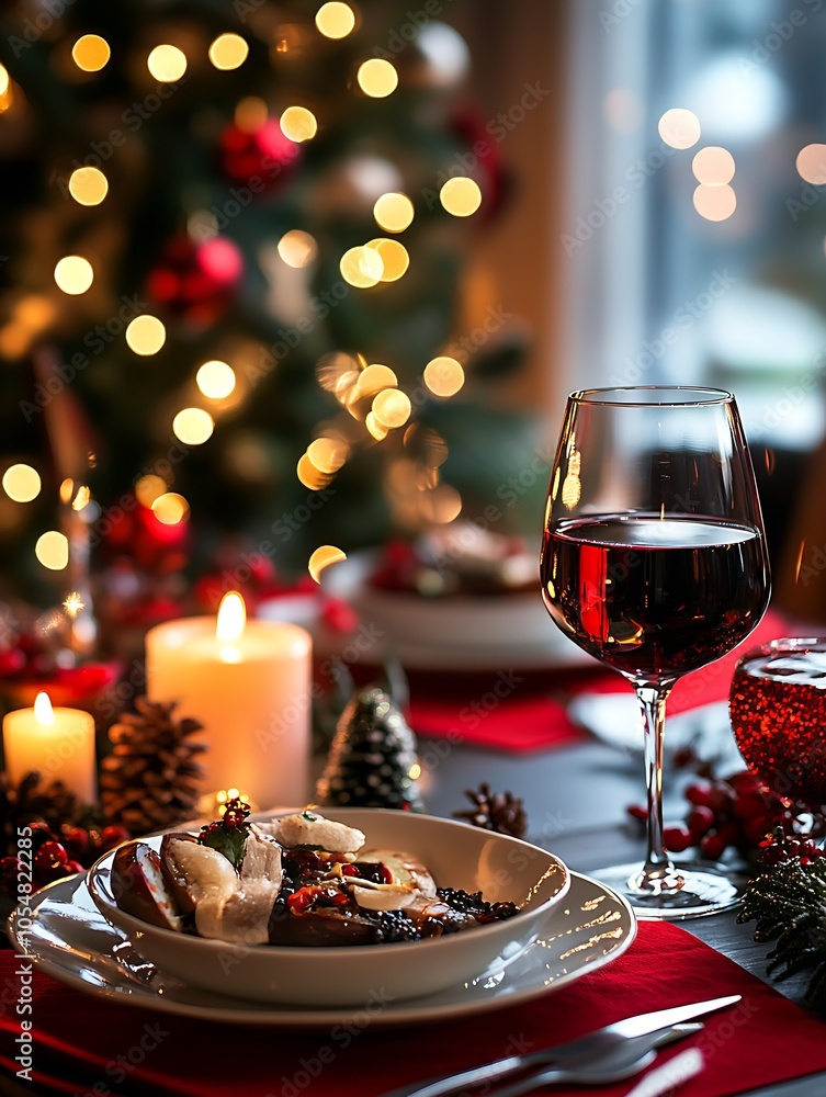 Elegant Christmas Dinner Setting with Warm Candlelight for Holiday Celebrations : Generative AI Elegant Christmas Dinner Setting with Warm Candlelight for Holiday Celebrations : Generative AI