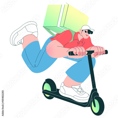 Delivery man riding a kick scooter
