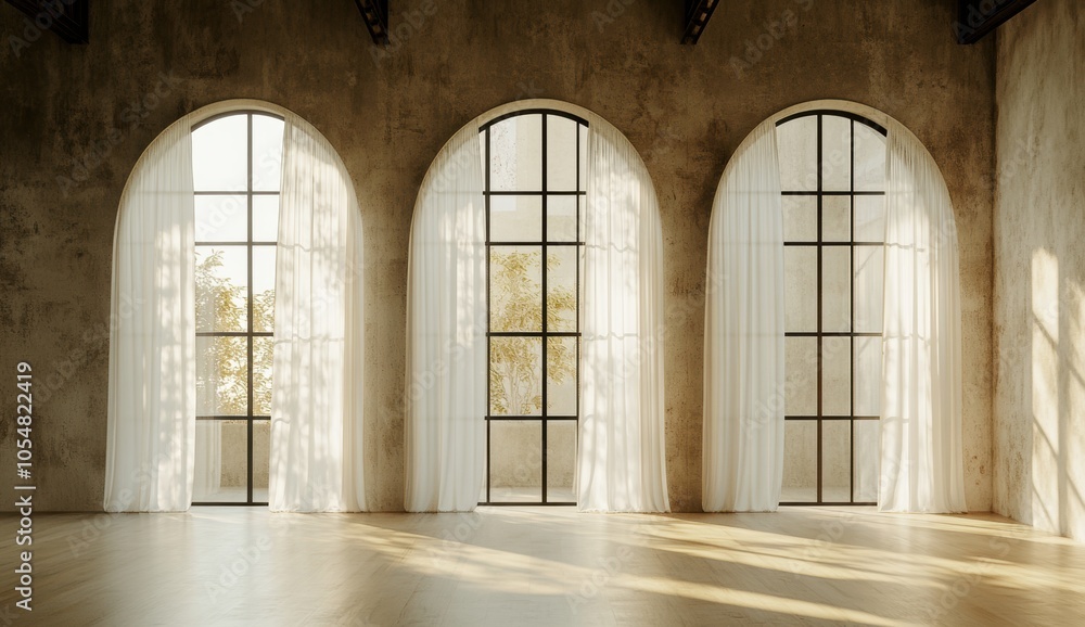 Arched Windows Sunlit Room. Arched Windows Sunlit Room.