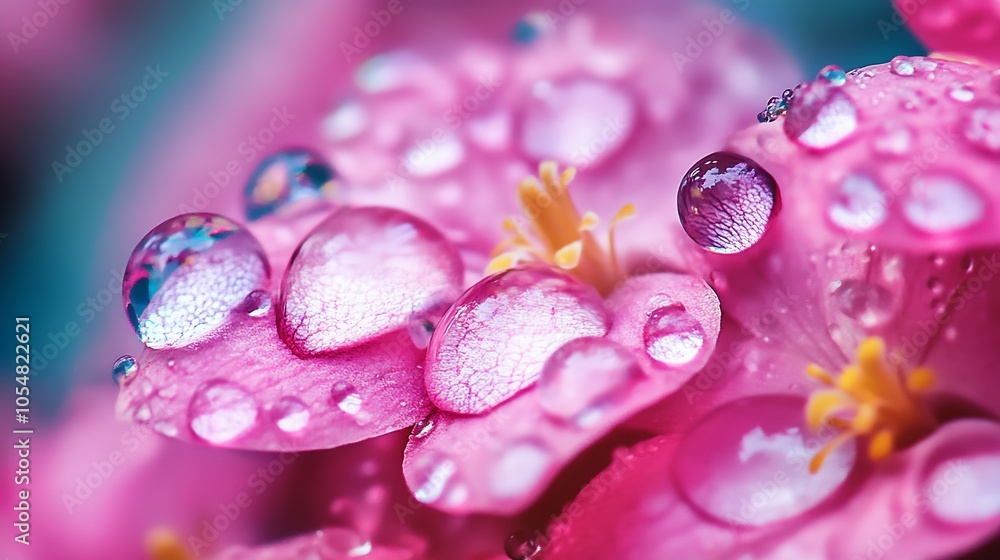 Macro View of Vibrant Pink Flower with Dew Drops for Nature Microstock Use : Generative AI Macro View of Vibrant Pink Flower with Dew Drops for Nature Microstock Use : Generative AI