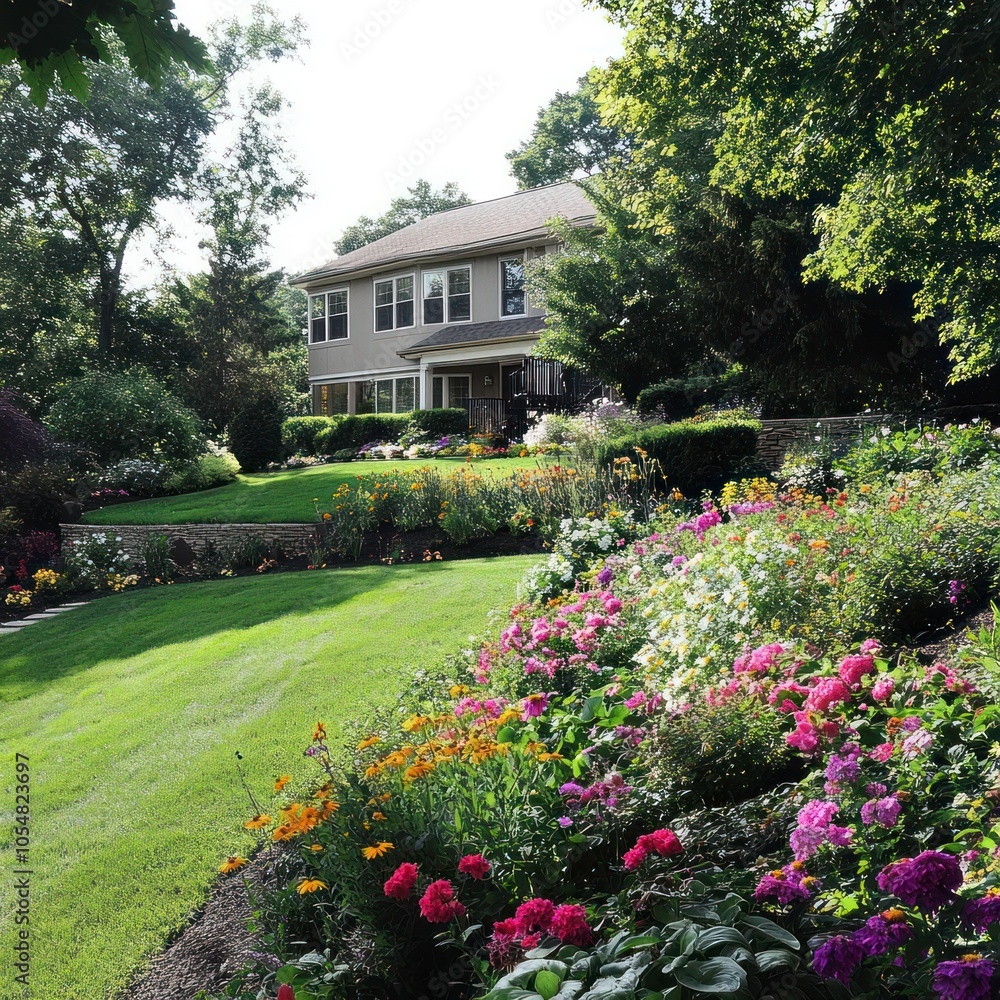 Fototapeta premium Garden with seasonal flower beds