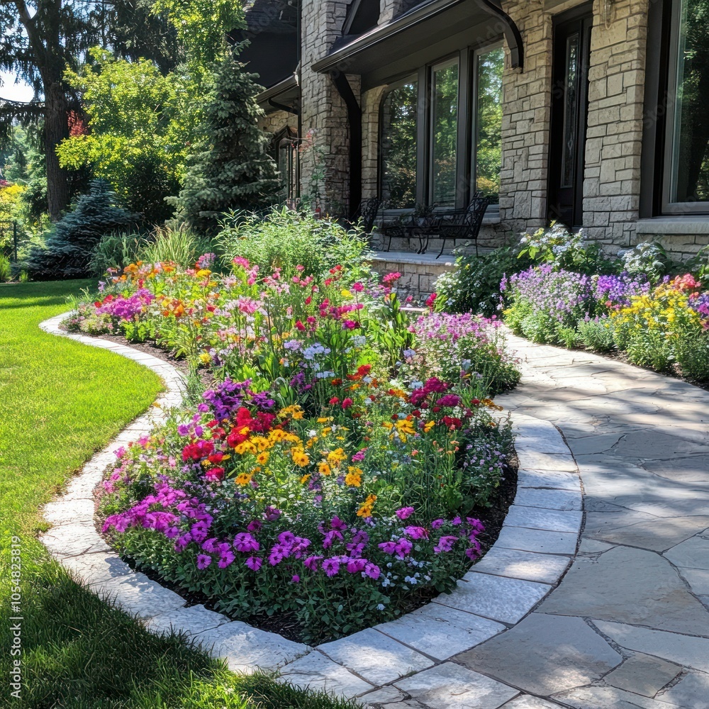 Obraz premium Garden with seasonal flower beds