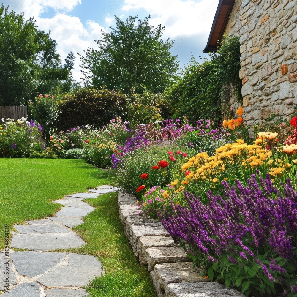 Fototapeta premium Garden with seasonal flower beds