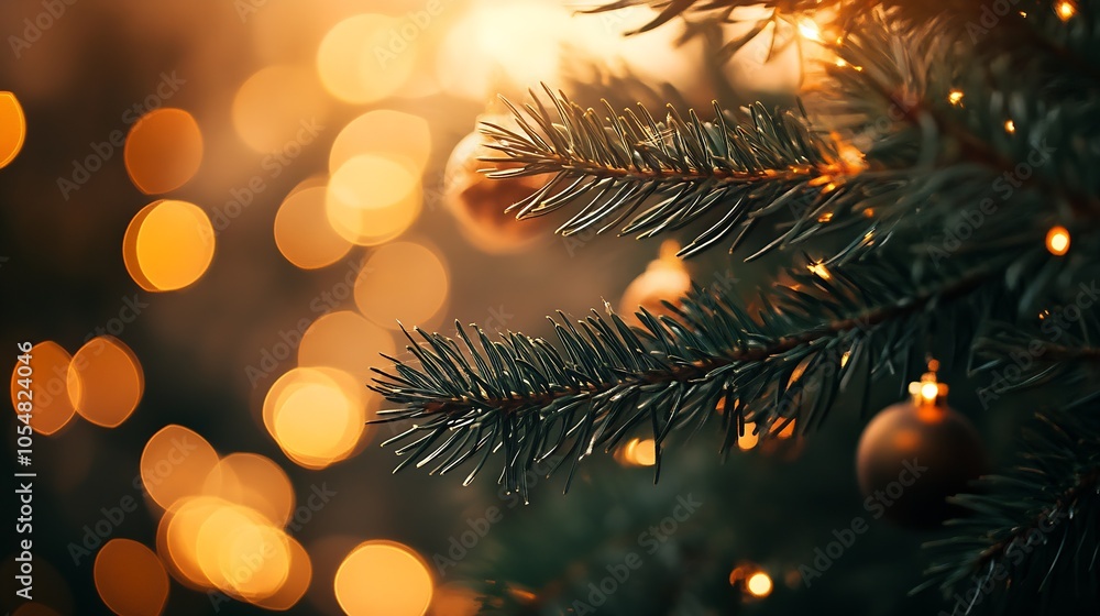 Festive Christmas Tree Branch with Sparkling Decorative Baubles and Cozy Warm Lighting : Generative AI Festive Christmas Tree Branch with Sparkling Decorative Baubles and Cozy Warm Lighting : Generative AI