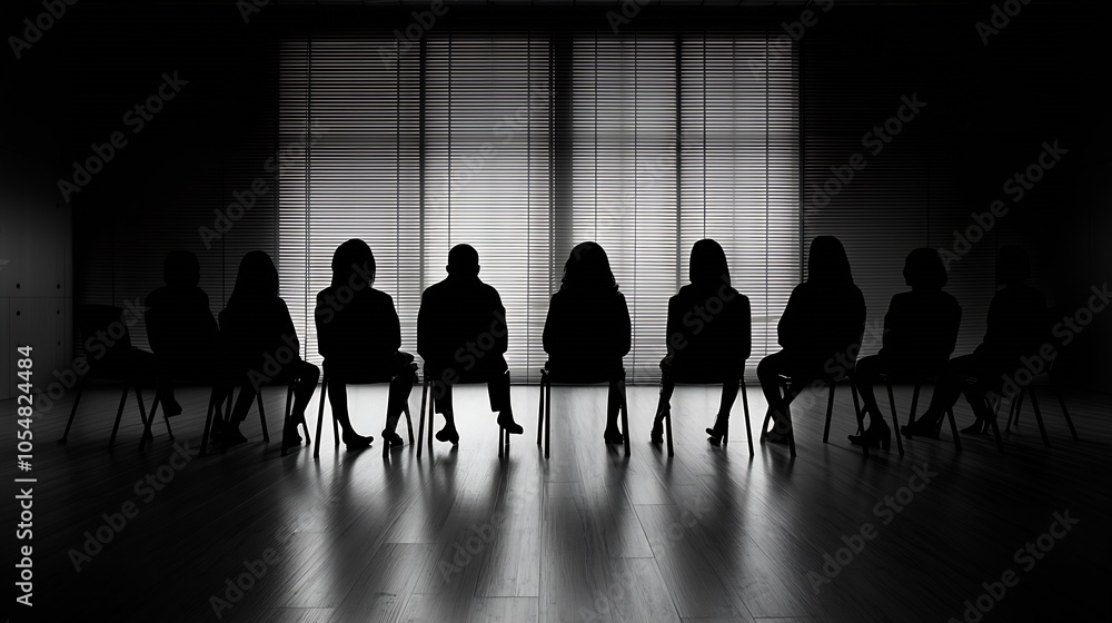 Silhouette of Business Professionals in Meeting Room with Shadows and Blinds : Generative AI Silhouette of Business Professionals in Meeting Room with Shadows and Blinds : Generative AI