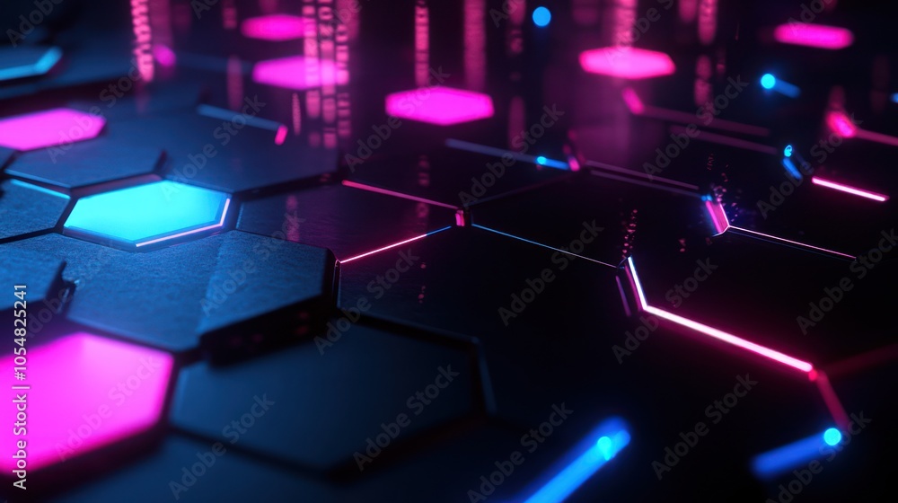 Fototapeta premium Neon Hexagon Abstract