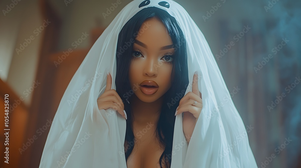 A person wearing a white ghost costume A person wearing a white ghost costume
