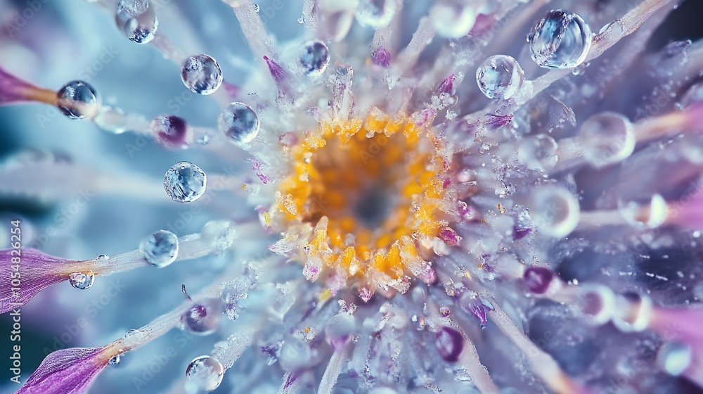 CloseUp Floral Macro Shot of a Purple Flower with Crystal Clear Water Droplets : Generative AI CloseUp Floral Macro Shot of a Purple Flower with Crystal Clear Water Droplets : Generative AI