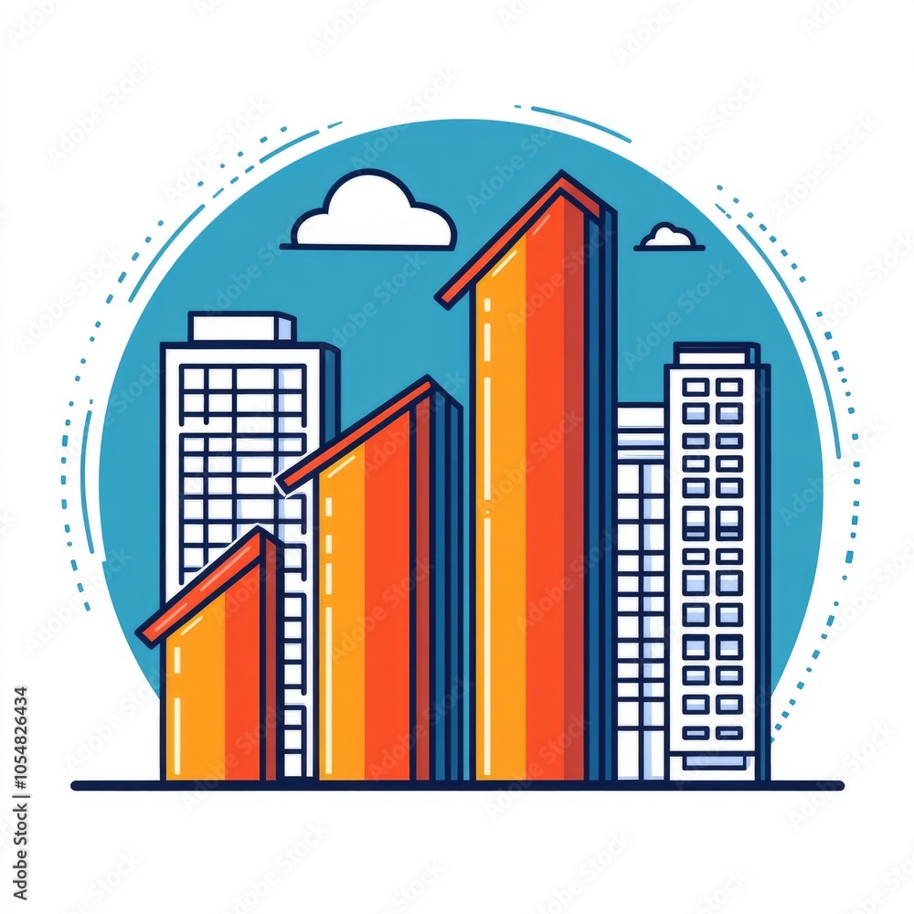 A graphic illustration of skyscrapers with upward arrows symbolizing growth. A graphic illustration of skyscrapers with upward arrows symbolizing growth.