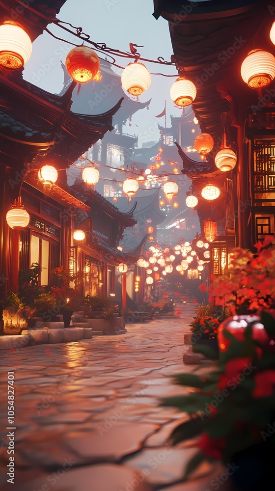 Fototapeta premium Traditional Chinese city scene illustration poster background