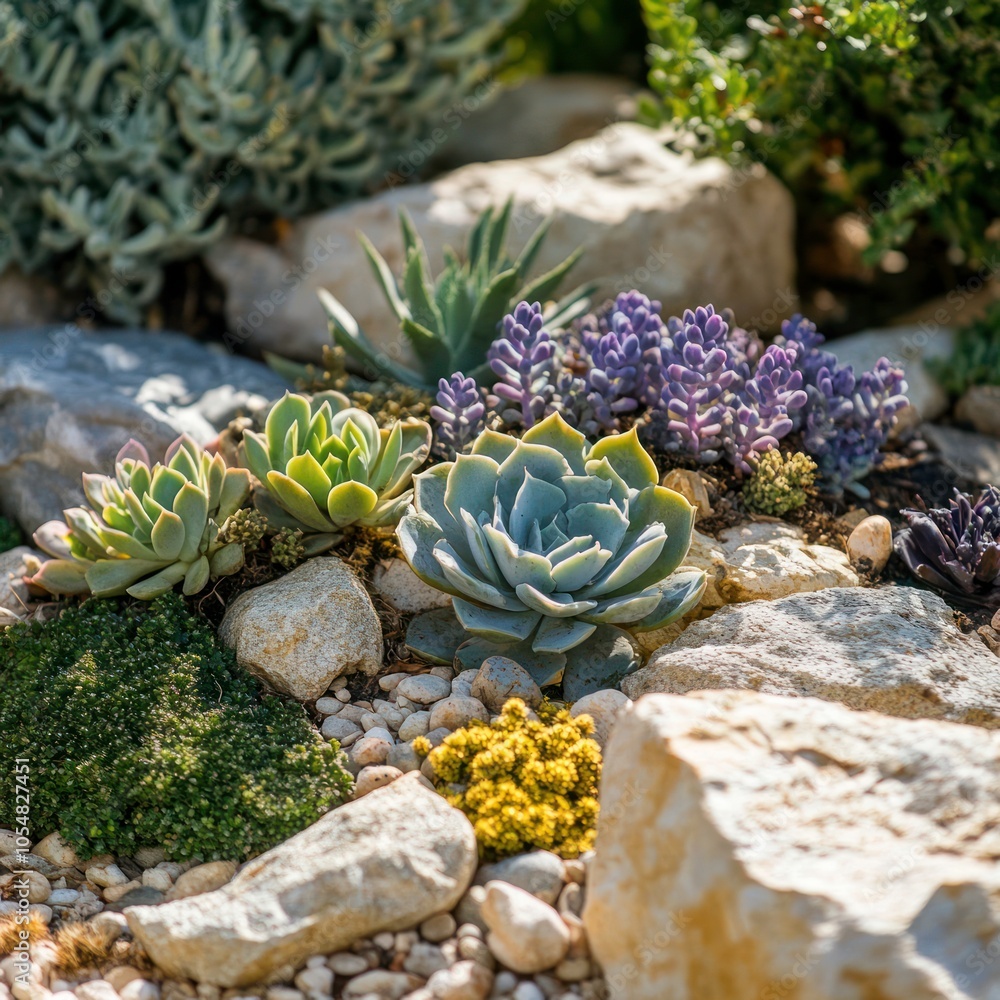 Garden with succulents and ornamental rock Garden with succulents and ornamental rock