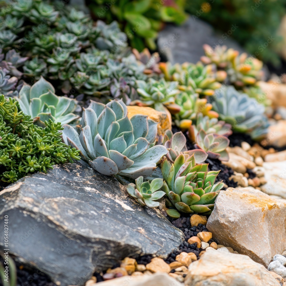 Fototapeta premium Garden with succulents and ornamental rocks