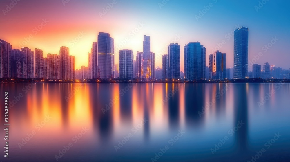 A stunning view of blurred city architecture reflecting in water at sunset, capturing the essence of urban beauty and tranquility in motion. A stunning view of blurred city architecture reflecting in water at sunset, capturing the essence of urban beauty and tranquility in motion.