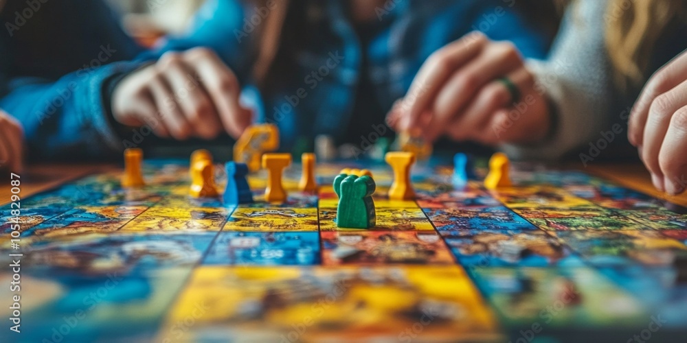 Friends Enjoying Board Game Night - A Close-Up on Colorful Interaction Friends Enjoying Board Game Night - A Close-Up on Colorful Interaction