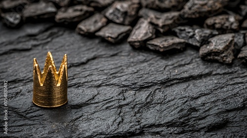 Golden Crown on Black Stone Surface Symbolizing Power Royalty and Leadership : Generative AI photo