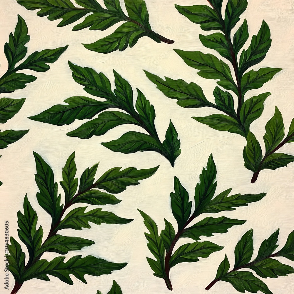 A pattern featuring green leaves on a light background. A pattern featuring green leaves on a light background.