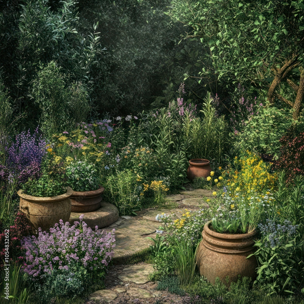 Herb garden with culinary and medicinal herbs Herb garden with culinary and medicinal herbs
