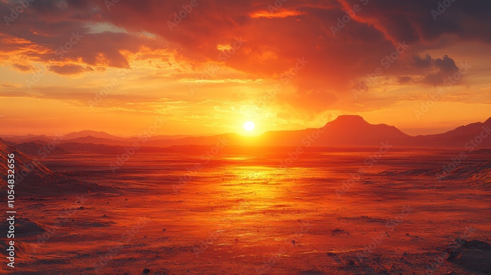 Obraz premium A breathtaking sunset over a vast, arid landscape.