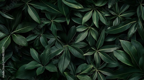 Lush Green Leaves Texture Background with Overlapping Leaf Patterns for Nature Design : Generative AI