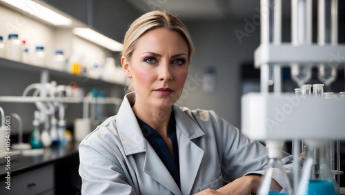 Confident Woman in Lab Coat Conducting Research