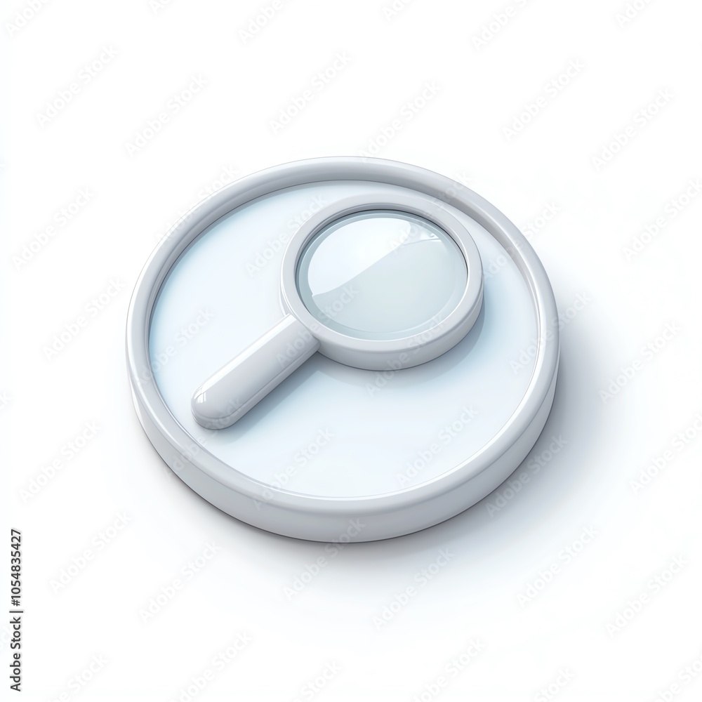 Magnifying glass icon, white isolated background. Magnifying glass icon, white isolated background.