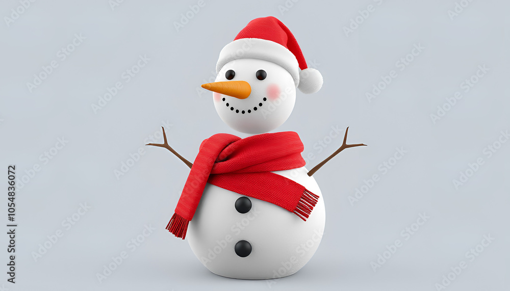 3D model of a snowman with a carrot nose and scarf, ideal for holiday-themed illustrations. 3D model of a snowman with a carrot nose and scarf, ideal for holiday-themed illustrations.
