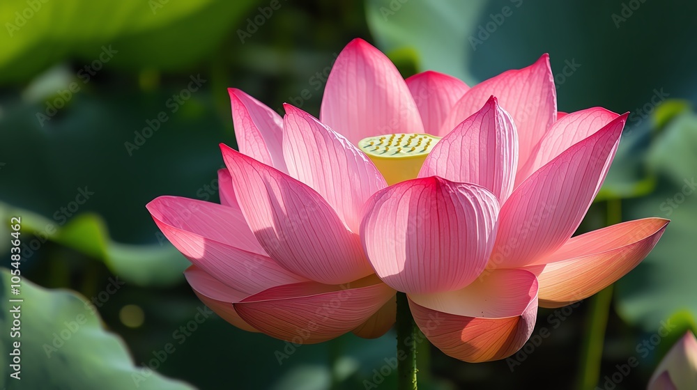Beautiful pink lotus flower blooming in a serene pond, surrounded by vibrant green leaves, symbolizing purity and tranquility. Beautiful pink lotus flower blooming in a serene pond, surrounded by vibrant green leaves, symbolizing purity and tranquility.