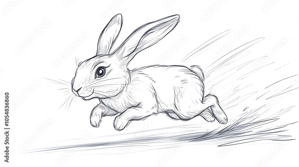 Simple line drawing of a rabbit running, showing speed and energy Simple line drawing of a rabbit running, showing speed and energy