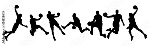 slam dunk silhouette, basketball player vector illustration
