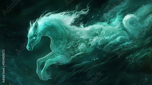 Ethereal kelpie shapeshifter:a whimsical aquatic spirit in teal. Shapeshifter. Illustration