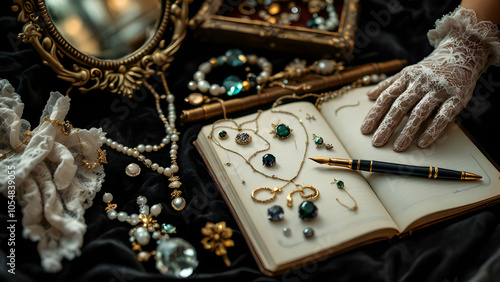 Vintage Jewelry and Elegant Accessories on a Table