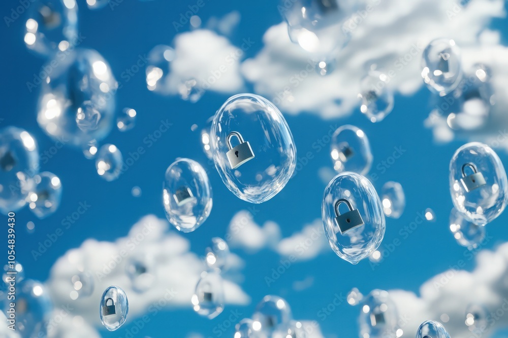 Securing Digital Assets The Symbolism of Locks within Bubbles Against a Blue Sky Securing Digital Assets The Symbolism of Locks within Bubbles Against a Blue Sky