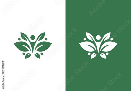 nature logo vector design. tree and human or person art in leaves, abstract leaf tree logo symbol with human in it