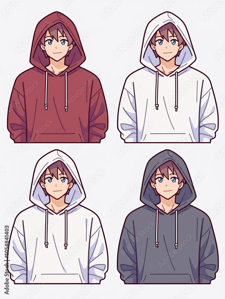 Anime Boy in a Hoodie: Casual and Cute Illustration Anime Boy in a Hoodie: Casual and Cute Illustration
