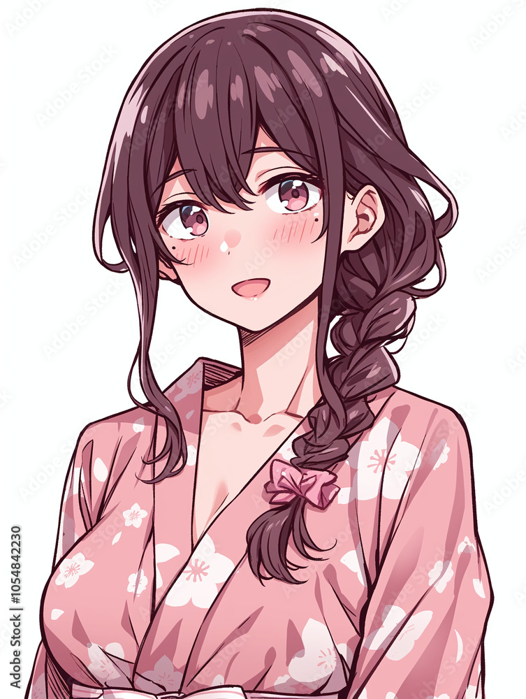Cute Anime Girl in Pink Kimono with Cherry Blossom Pattern Cute Anime Girl in Pink Kimono with Cherry Blossom Pattern