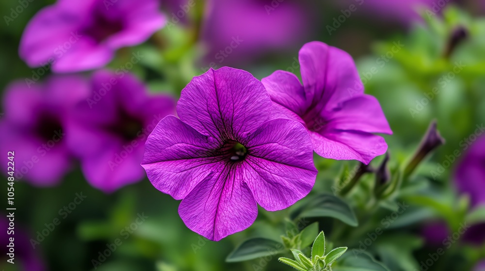 Vibrant purple flower blooming in a garden, showcasing its delicate petals and lush green foliage. Vibrant purple flower blooming in a garden, showcasing its delicate petals and lush green foliage.