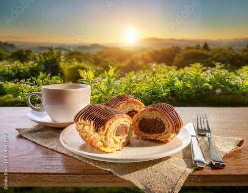 Morning breakfast with bread or pastries