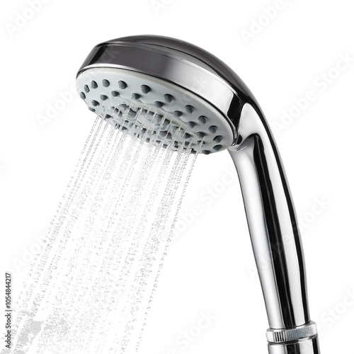 Modern Chrome shower head side view isolate on transparency background