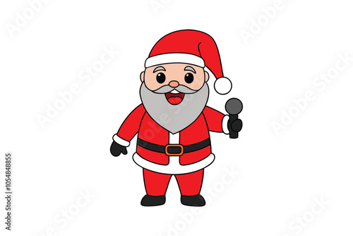 Jolly Santa Claus Singing Christmas Carols Vector: Cheerful Holiday Illustration Celebrating Festive Music and Joy