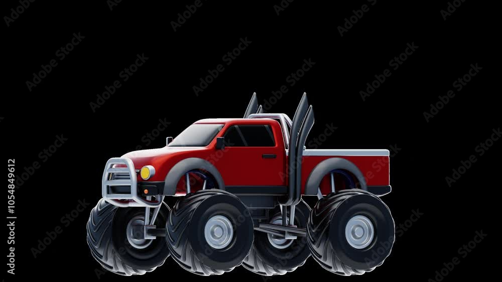 3D Animation of Dark Red Monster Truck Model Off Road | Alpha Channel 3D Animation of Dark Red Monster Truck Model Off Road | Alpha Channel