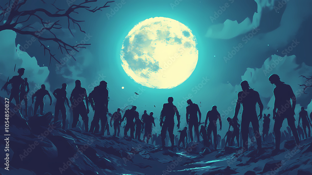 Horde of zombies under full moon. Zombie Horde. Illustration Horde of zombies under full moon. Zombie Horde. Illustration