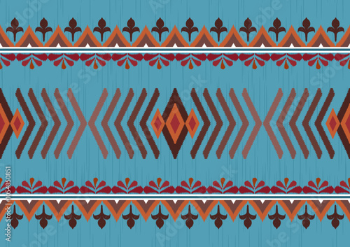 Ikat seamless Pattern - Blue, Brown and Orange Theme Colors. Vector Illustrator Digital file download for print, printable, textile, wallpaper, background, rug , book cover and many projects.